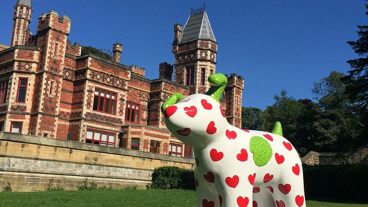 'Snowdog Springtime', designed by Joanna Lumley can be visited at Saltwell Park Towers in Saltwell Park, Gateshead