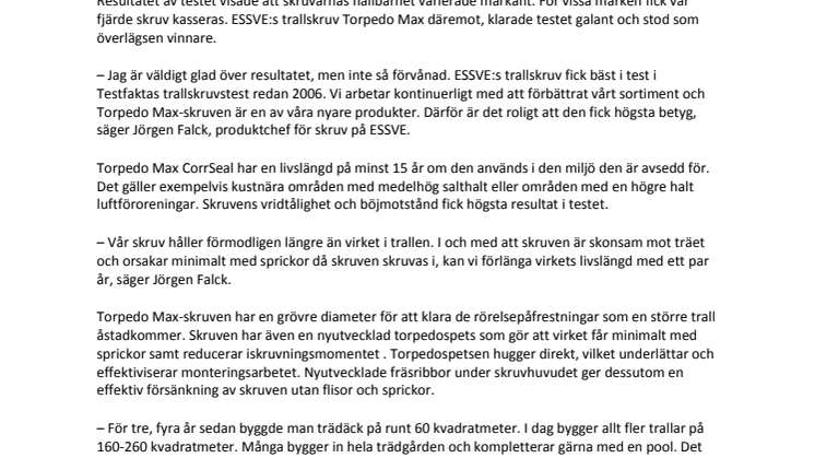 ESSVE:s skruv är bäst i test