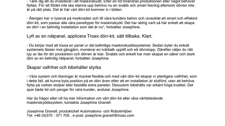 Troax smarta dörr-kit för maskinskydd spar värdefulla resurser för kunderna