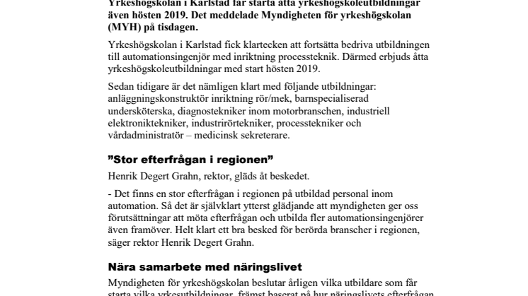 Glädjande besked för Yrkeshögskolan i Karlstad