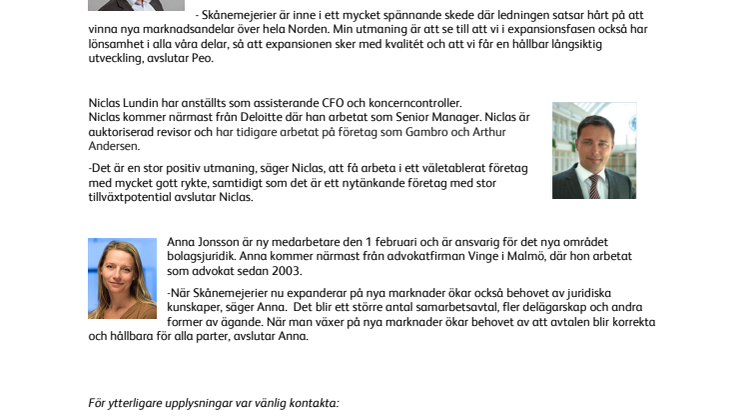 Skånemejerier stärker sin ledningsgrupp med tre nya medarbetare