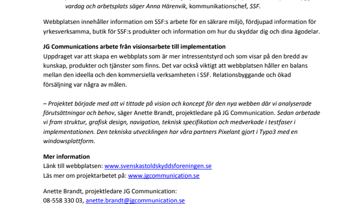 JG Communication lanserar ny webbplats för SSF