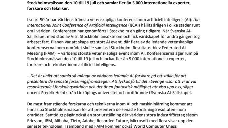 Stockholm värd för världens största AI-konferens
