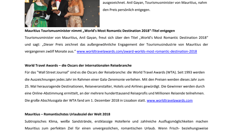 Mauritius ausgezeichnet als „Romantischstes Urlaubsziel der Welt 2018“