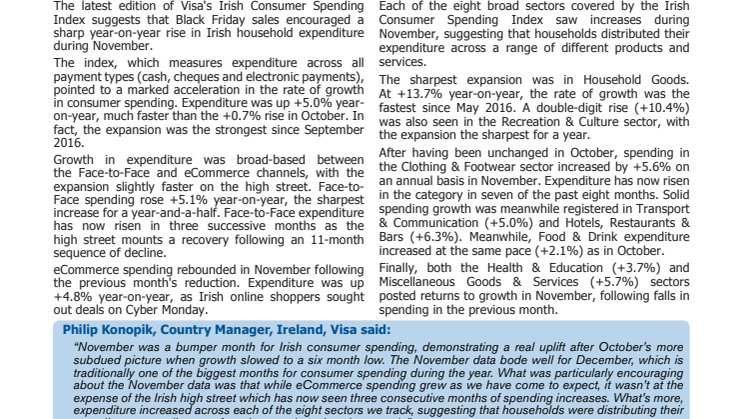 Black Friday boost helps Irish consumer spending growth accelerate in November 