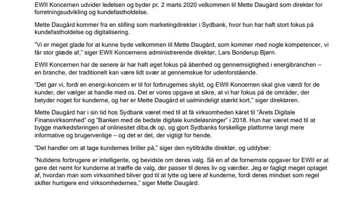 EWII byder velkommen til ny direktør 