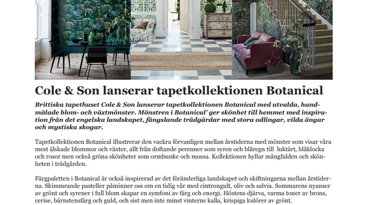 Cole & Son lanserar tapetkollektionen Botanical