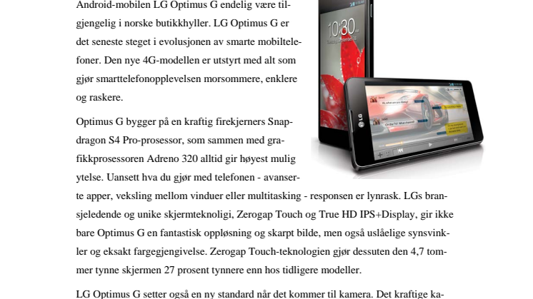 LGs SUPERTELEFON OPTIMUS G KOMMER FOR SALG I NORGE