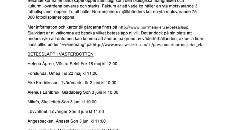 Pressinbjudan till Norrmejeriers betessläpp