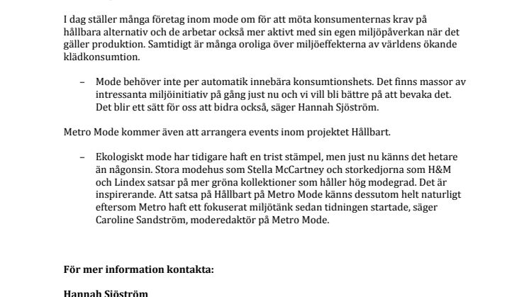 Metro Mode satsar på hållbart mode