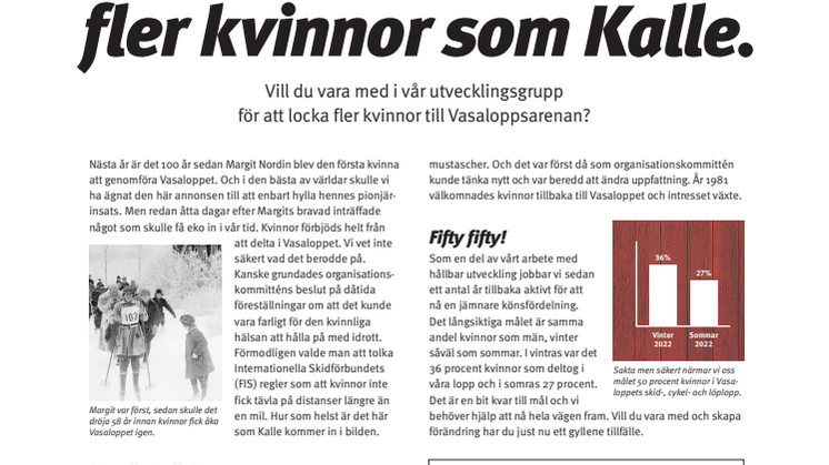 Fler kvinnor till Vasaloppets lopp annons