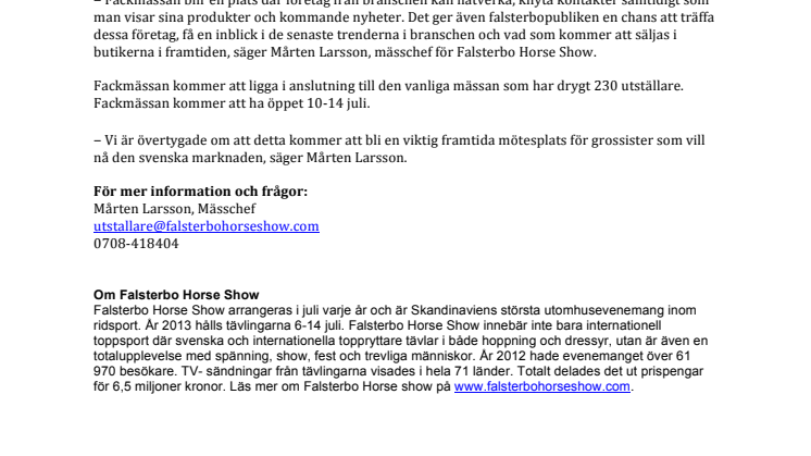 Ny fackmässa på Falsterbo Horse Show
