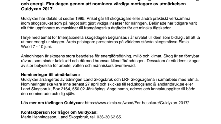 FN:s internationella skogsdag inspirerar till årets Guldyxa 