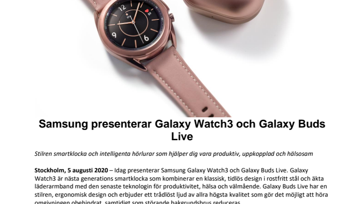 Samsung presenterar Galaxy Watch3 och Galaxy Buds Live