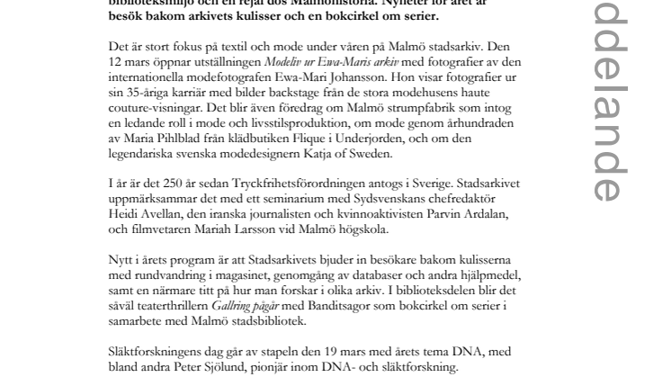 Mode och textil på Malmö stadsarkiv i vår