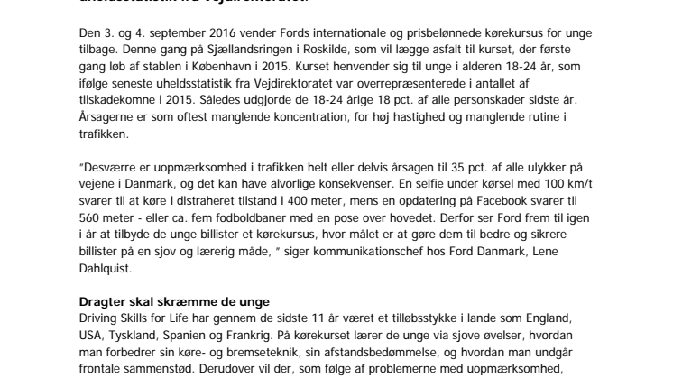 Unge bilister skal trænes på Sjællandsringen