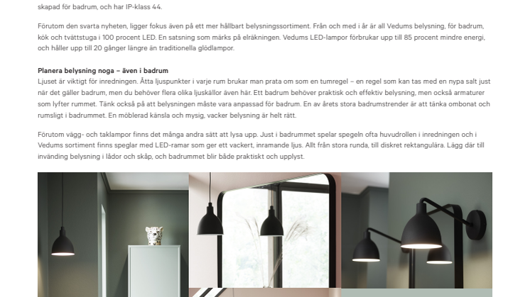Vedum lanserar hållbar designbelysning för badrummet