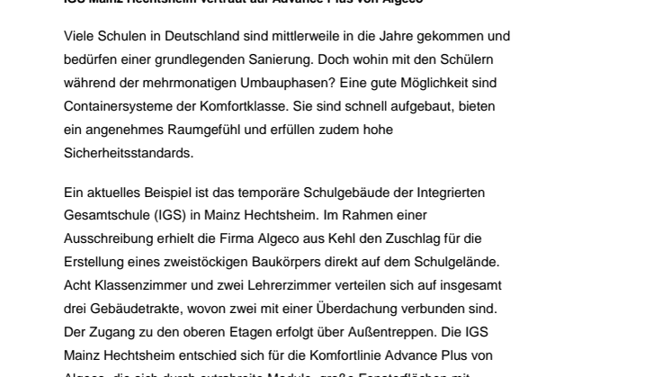 Temporäres Schulgebäude der Komfortklasse