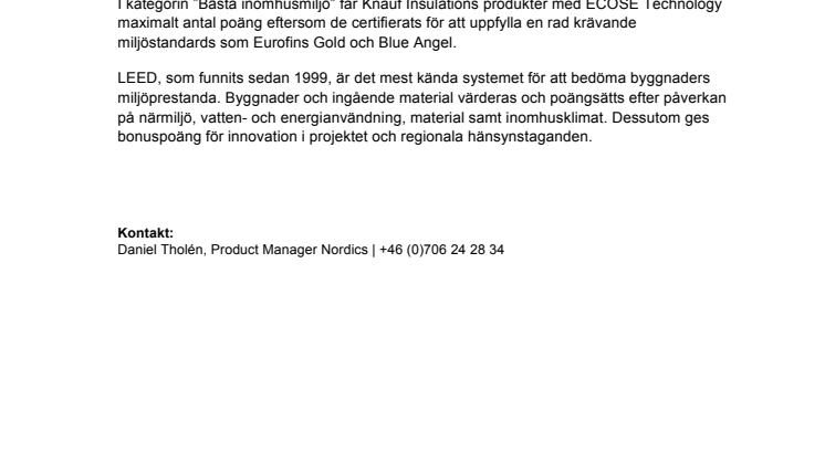 Miljöpoäng till Knauf Insulation