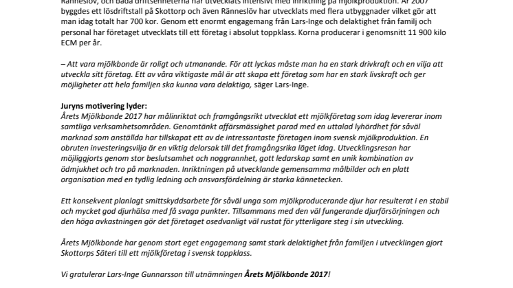 Årets Mjölkbonde 2017 - ett företag med stark livskraft