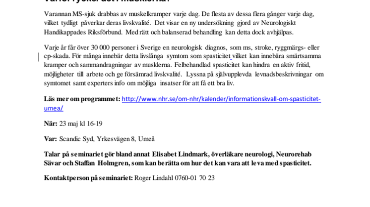 Varför rycker det i musklerna? - Neurologiskt Handikappades Riksförbund välkomnar till seminariet.