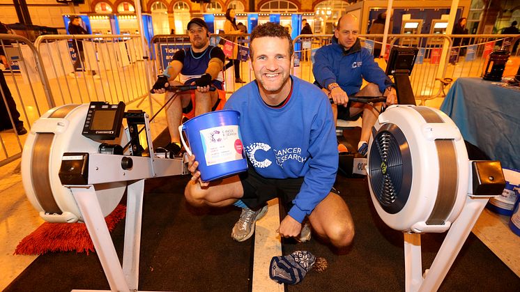 Richard Brown (centre) with Richard Quinn (left) and Gary Harman (right) have raised almost £6,000 for Cancer Research UK