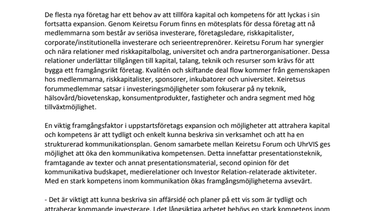 Keiretsu Forum Nordics medlemmar stärker sin kommunikation genom UhrVIS 