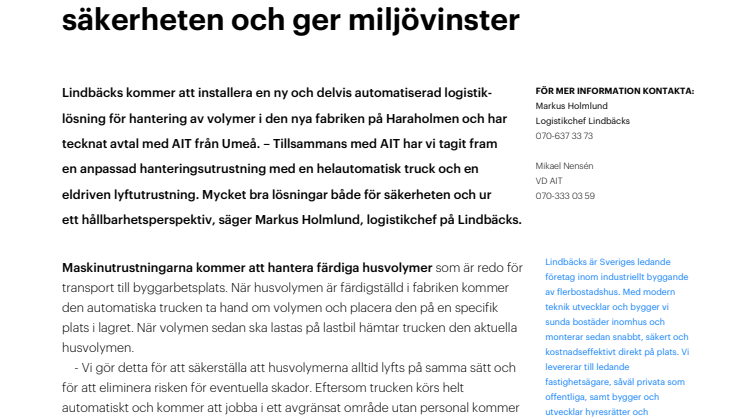 Lindbäcks nya logistiklösning ökar säkerheten och ger miljövinster