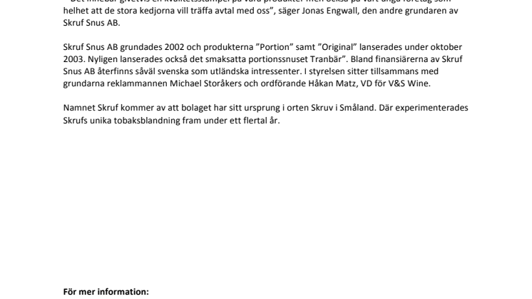 Skruf Snus skriver avtal med Shell Select, Hemköp och Dagab