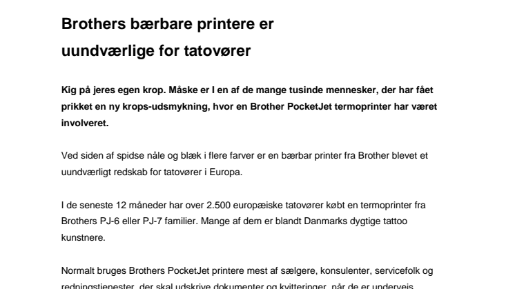 Brothers bærbare printere er uundværlige for tatovører 