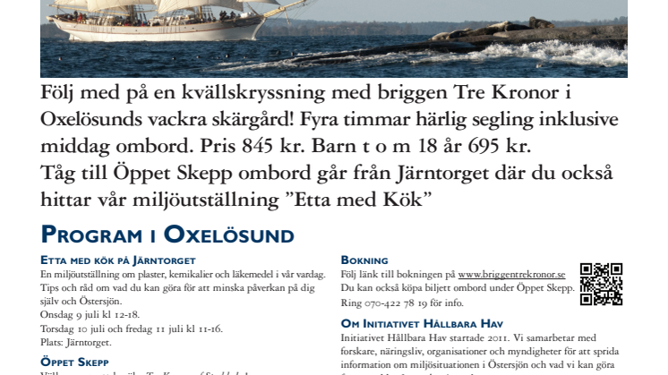 Program för Briggen Tre Kronor och Initiativet Hållbara Hav i Oxelösund