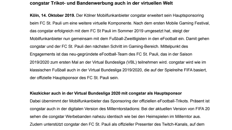 congstar erweitert Sponsoring beim FC St. Pauli