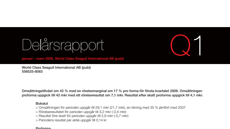 WCSI KVARTALSRAPPORT Q1 1 JAN- 31 MARS 2008