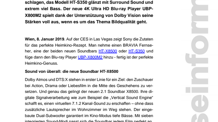 Zuhause wie im Kino: Sony präsentiert neue Highlights fürs Heimkino