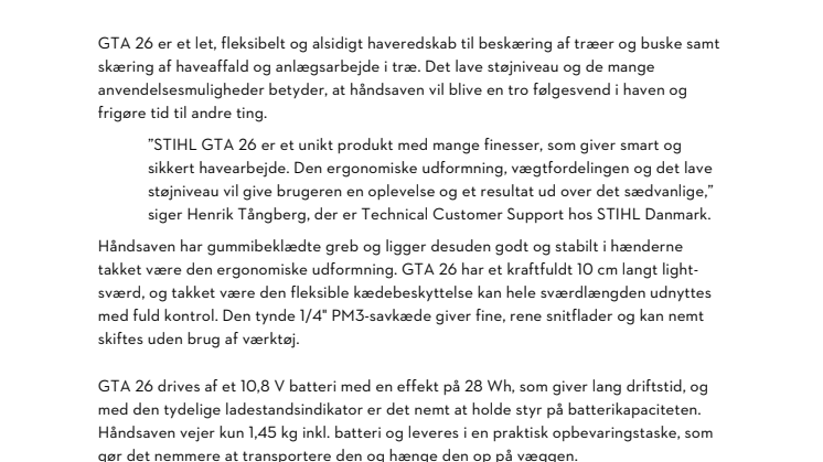 STIHL præsenterer GTA 26 – den nye alsidige batterihåndsav