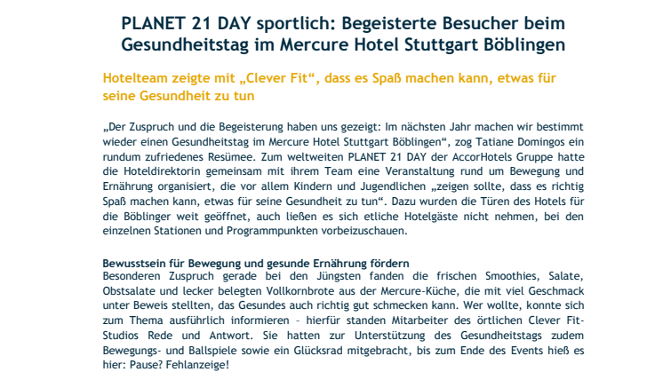 ​PLANET 21 DAY sportlich: Begeisterte Besucher beim Gesundheitstag im Mercure Hotel Stuttgart Böblingen