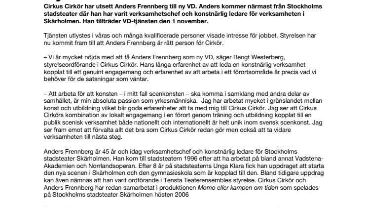 Ny VD för Cirkus Cirkör
