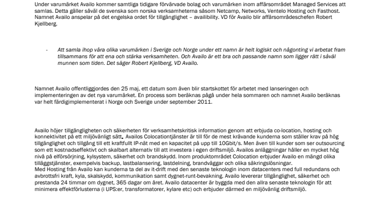 Affärsområde Managed Services blir Availo
