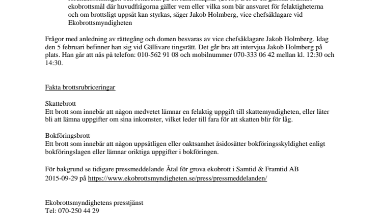 Frikännande dom mot styrelseledamot i Samtid & Framtid AB
