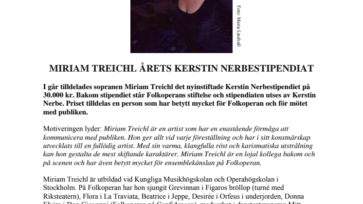 Miriam Treichl årets Kerstin Nerbestipendiat