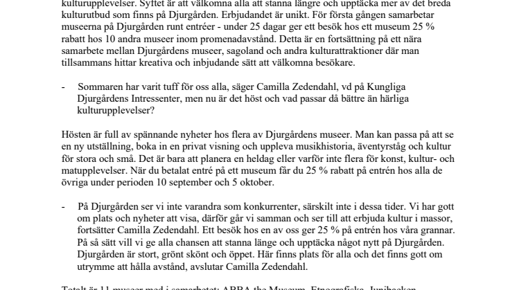 ​Maxa kulturkonsumtionen i höst! Nytt samarbete lockar besökare att stanna längre på Djurgården.