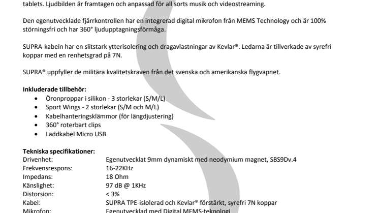 SUPRA ZERO-X – Trådlös allroundhörlur