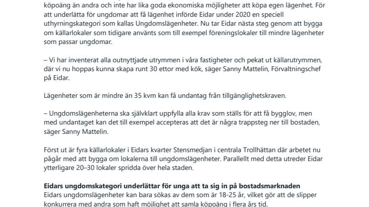 Eidar bygger om lokaler som inte utnyttjas till ungdomslägenheter