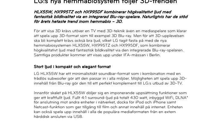 LG:s nya hemmabiosystem följer 3D-trenden