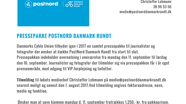 Presseinvitation PostNord Danmark Rundt 2017 