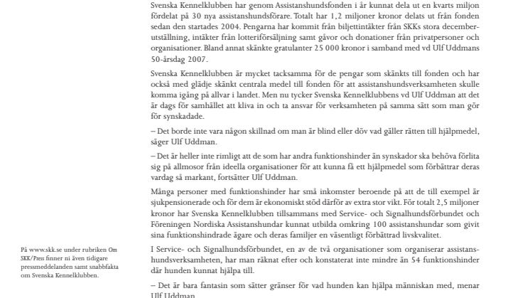 Kvarts miljon till assistanshundar