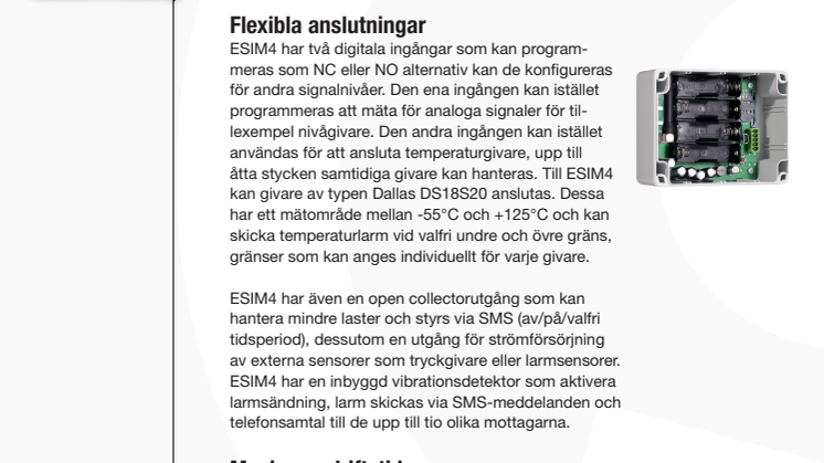 ESIM4 batteridriven GSM-övervakning