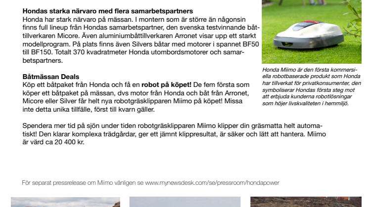 Honda premiärvisar robotgräsklipparen Miimo på Göteborgs Båtmässa