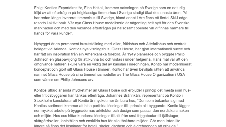 Världens ledande timmerhustillverkare Kontio satsar på Sverige