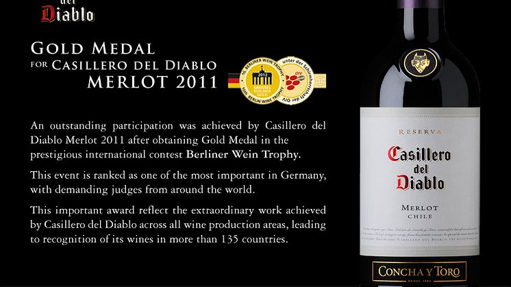 Guldmedalj till Casillero del Diablo Merlot 2011